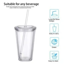 450-500ml Water Absorption Cup With Lid, Straw, Suitable For Party - 無色 - 查看 10