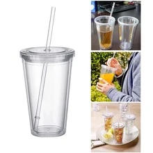 450-500ml Water Absorption Cup With Lid, Straw, Suitable For Party - 無色 - 查看 3