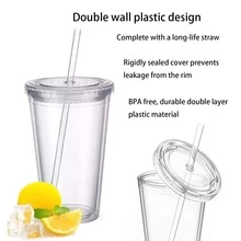 450-500ml Water Absorption Cup With Lid, Straw, Suitable For Party - 無色 - 查看 8