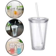 450-500ml Water Absorption Cup With Lid, Straw, Suitable For Party - 無色 - 查看 4