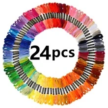 24pcs/set Random Colorful Cross Stitch Embroidery Thread, Rainbow Handmade Embroidery Thread, For Diy Sewing - Multicolor - View 1