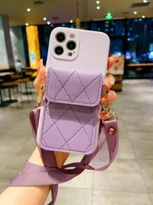 1 chiếc ốp lưng điện thoại có dây đeo chéo điều chỉnh được, màu đen, kèm ngăn đựng thẻ, đựng được 2 thẻ, dây đeo có thể tháo rời, tương thích với iPhone 11/11 Pro/11 Pro Max/12/12 Pro/12 Pro Max/13/13 Pro/13 Pro Max/14/14 Pro/14 Plus/14 Pro Max/15/15 Plus/15 Pro/15 Pro Max/XR/XS Max/7 Plus/8 Plus/16/16 Pro Max/17/17 Pro/17 Pro Max - Bụi tím - Xem 1