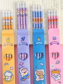 4 件/包卡通太空人設計鉛筆帶橡皮擦,學生寫作、考試的理想文具,作為禮物 - 藍色 - 查看 5