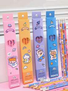 4 件/包卡通太空人設計鉛筆帶橡皮擦,學生寫作、考試的理想文具,作為禮物 - 藍色 - 查看 2