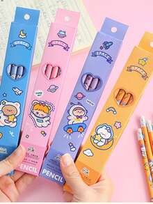 4 件/包卡通太空人設計鉛筆帶橡皮擦,學生寫作、考試的理想文具,作為禮物 - 藍色 - 查看 7