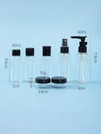7Pcs Black Travel Bottle Set 60Ml+40Ml+10G Empty Containers For Skincare, Lotion, Cream, Makeup Subpackage Bottle Dispensing Bottles Spray Bottle, Living Room Home Bedroom Bathroom House Decor, Travel Stuff, Wedding, Party, Birthday, Gifts For Men Mom Dad Friends, New Years, Accessories, Funny Gift