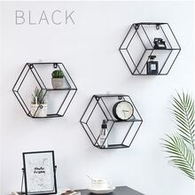 1pc Wall Mounted Decorative Storage Shelf, Ideal For Living Room, Dining Room, Bedroom, Dormitory Bedside Storage Rack - Black - View 3