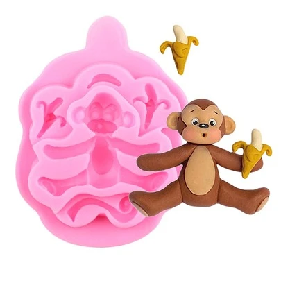 動物猴子矽膠模具DIY嬰兒生日蛋糕裝飾工具蛋糕邊框軟糖模具糖果聚合物粘土巧克力模具