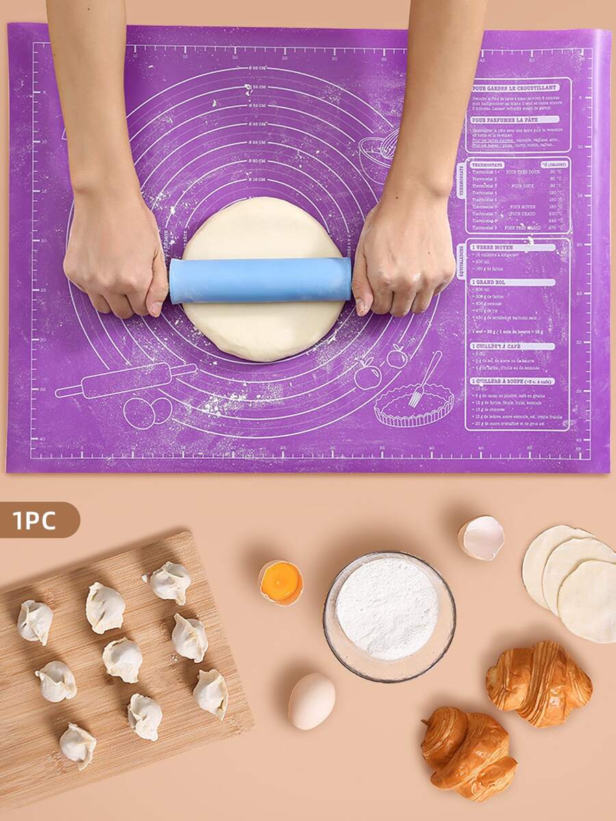 1pc Eva Non-slip Flour Rolling Mat, Silicone Pastry Mat, Baking Mat, Kneading Mat For Kitchen Use - Purple - View 1