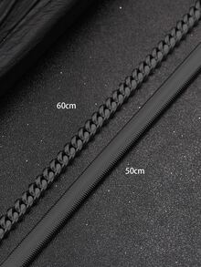 2pcs Men's Fashionable Simple Titanium Steel Chain Necklace, Everyday Wear - Black - View 4