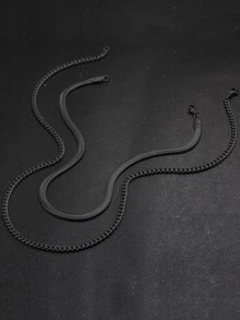 2pcs Men's Fashionable Simple Titanium Steel Chain Necklace, Everyday Wear - Black - View 3