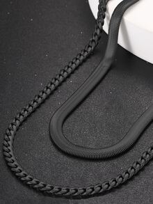 2pcs Men's Fashionable Simple Titanium Steel Chain Necklace, Everyday Wear - Black - View 1