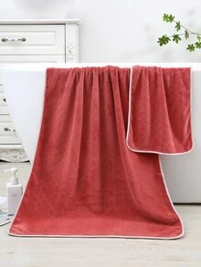 1pc Thickened Coral Fleece  Checkered & European Flower Pattern Towel With Hook For Face Washing And Bathing - Red - View 8