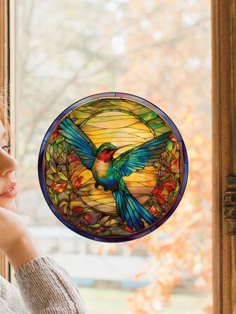 1入組窗戶玻璃貼紙帶彩色3D花朵圖案,防碰撞警告,靜電