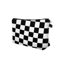 1 pieza con patrón de cuadros Bolsa de almacenamiento de cosmético , Bolso de tocador - Blanco y Negro - Ver 5