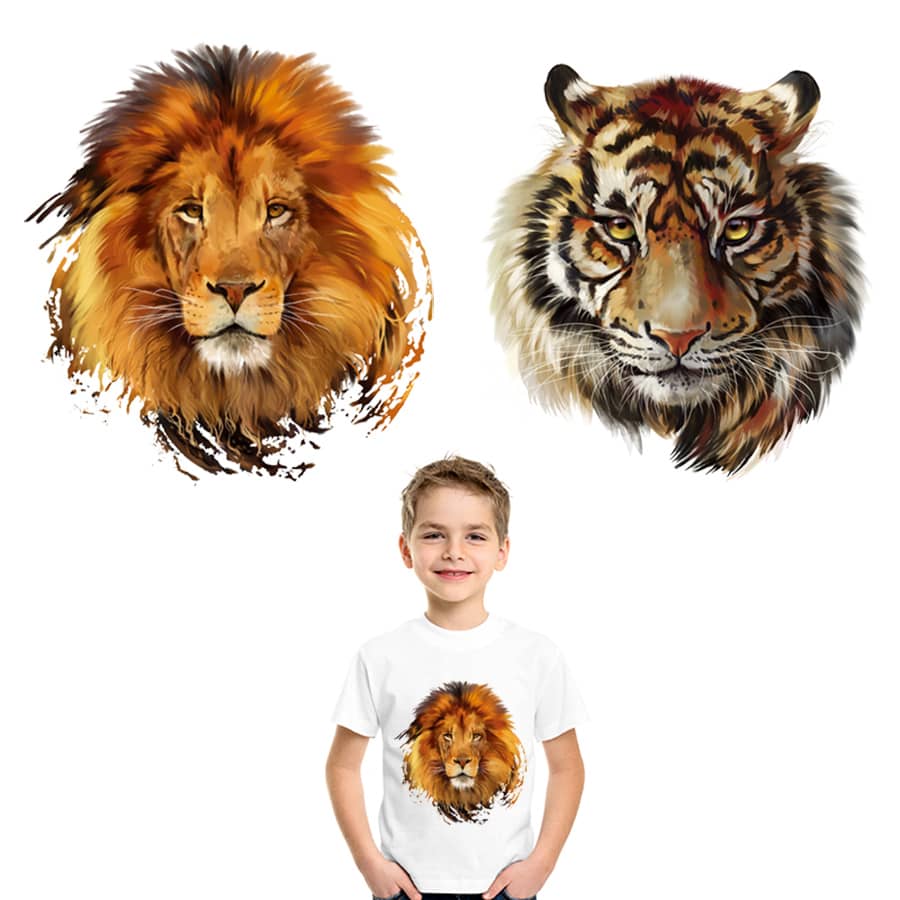 1 set of 2 high-definition lion head tiger head clothing DIY thermal transfer printing stickers children's adult clothing backpack animal head heat transfer - 2 Pcs Mix - View 1