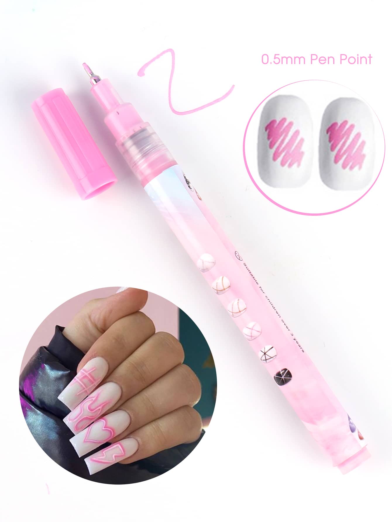 FULL BEAUTY 1支粉色涂鸦美甲笔，防水，适合DIY美甲、指甲油彩绘