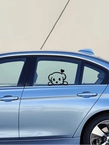 2 piezas Pegatinas de carro con diseño lindo de perrito de dibujos animados para espejo retrovisor y ventana lateral, pegatinas personalizadas - Negro - Ver 6