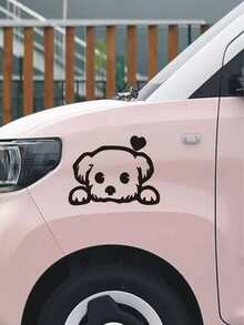 2 piezas Pegatinas de carro con diseño lindo de perrito de dibujos animados para espejo retrovisor y ventana lateral, pegatinas personalizadas - Negro - Ver 3