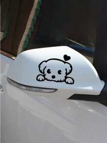 2 piezas Pegatinas de carro con diseño lindo de perrito de dibujos animados para espejo retrovisor y ventana lateral, pegatinas personalizadas - Negro - Ver 5