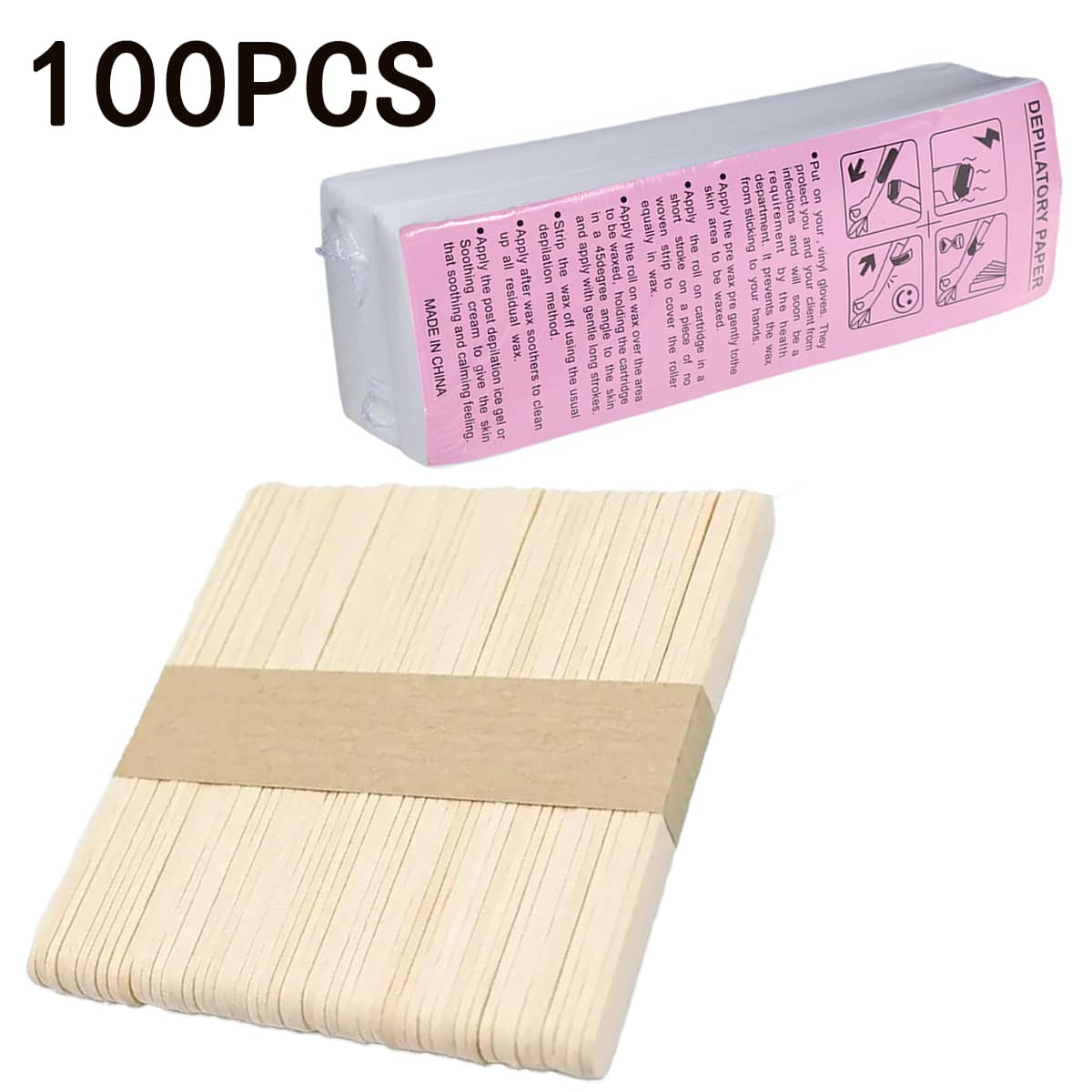 100pcs Disposable Hair Removal Wax Paper And Wax Sticks, Nowoven