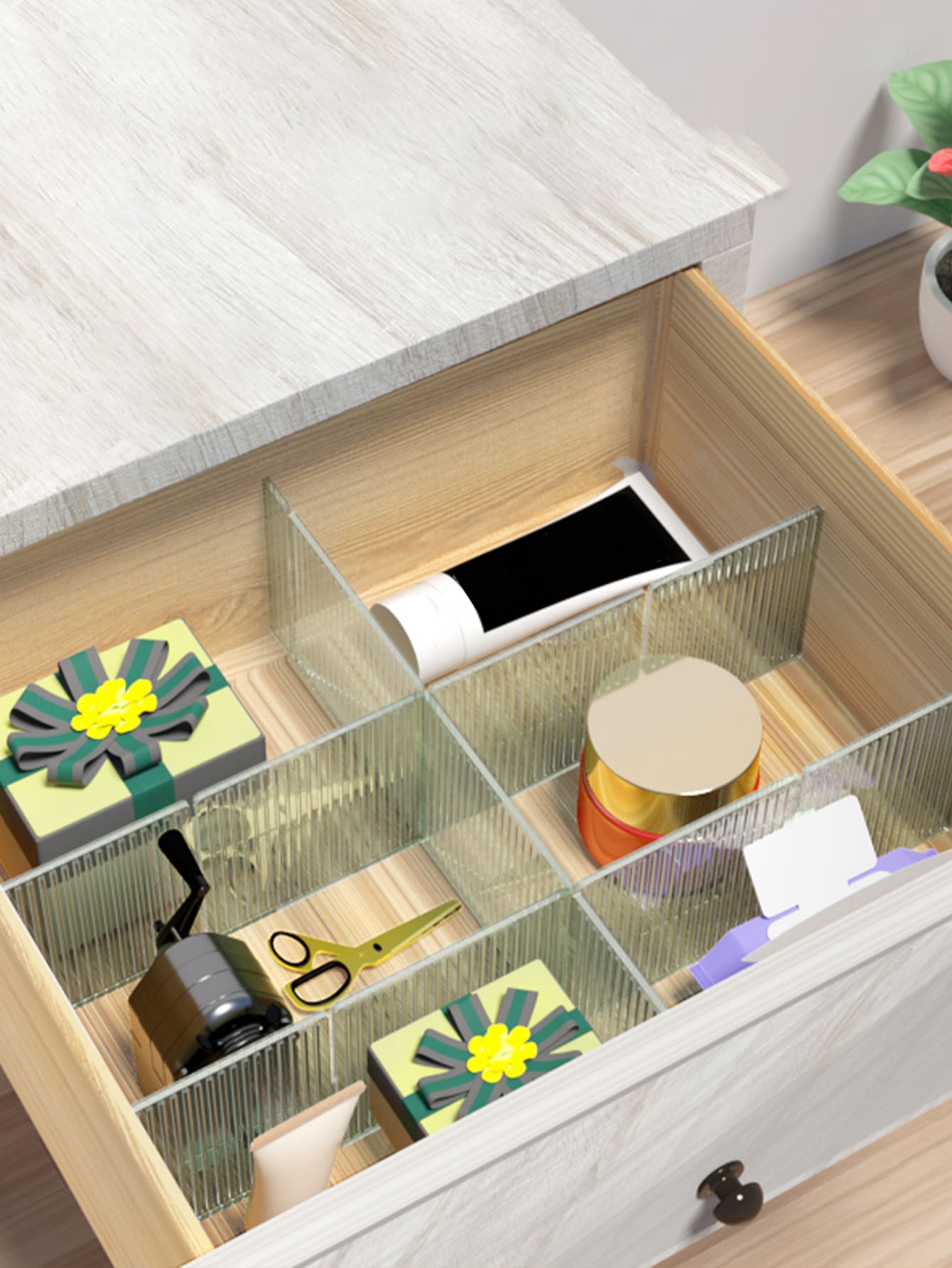 4pcs/set Simple Transparent Drawer Divider, Creative Adjustable Partitions, Diy Grid Drawer Organizer Box For Underwear Socks Tie Bras And Small Sundry Items - Transparent Green - View 1