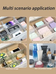 4pcs/set Simple Transparent Drawer Divider, Creative Adjustable Partitions, Diy Grid Drawer Organizer Box For Underwear Socks Tie Bras And Small Sundry Items - Transparent Green - View 5