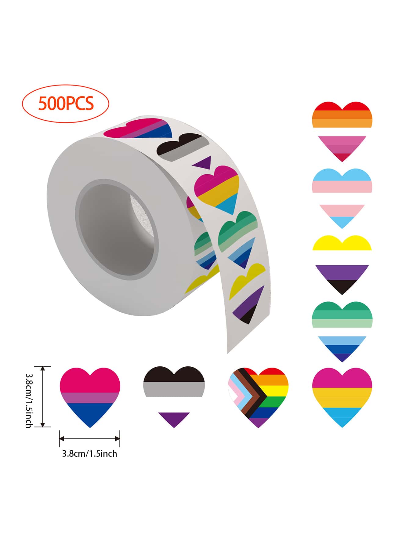 500張貼紙/卷情人節心形禮物密封派對DIY卡通卷不干膠貼紙 - 彩色 - 查看 1