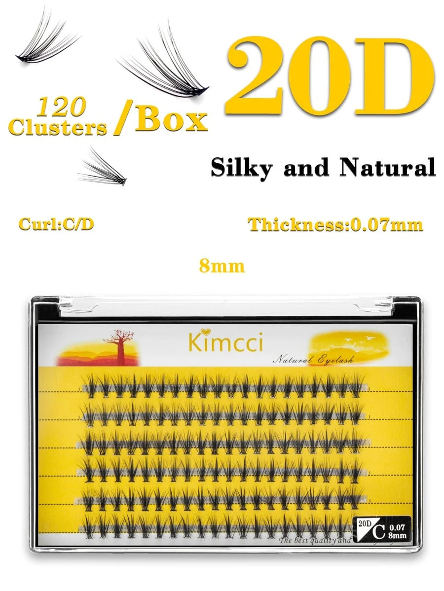 KIMCCI 120 簇 8 毫米 20d 厚度 0.07 C/D 卷曲 20d 浓密睫毛延长，卷曲单根睫毛延长 12 毫米/14 毫米/16 毫米混合睫毛簇，自然柔软纤长睫毛，双眼增大睫毛，适合日常化妆或外出派对睫毛簇，睫毛簇，单根睫毛，睫毛，假睫毛 - 黑色 - 查看 1