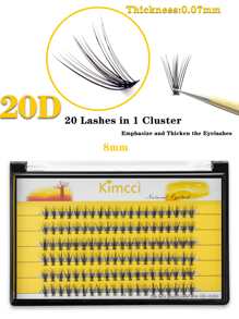 KIMCCI 120 簇 8 毫米 20d 厚度 0.07 C/D 卷曲 20d 浓密睫毛延长，卷曲单根睫毛延长 12 毫米/14 毫米/16 毫米混合睫毛簇，自然柔软纤长睫毛，双眼增大睫毛，适合日常化妆或外出派对睫毛簇，睫毛簇，单根睫毛，睫毛，假睫毛 - 黑色 - 查看 2