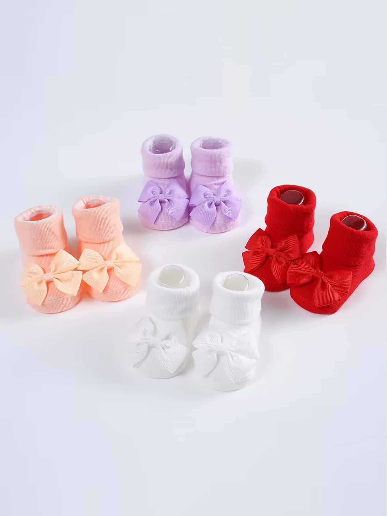 4雙裝寶寶公主蝴蝶結裝飾防滑落地襪寶寶素色中筒襪 - 彩色 - 查看 1