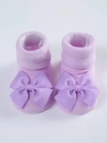 4雙裝寶寶公主蝴蝶結裝飾防滑落地襪寶寶素色中筒襪 - 彩色 - 查看 6