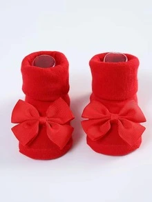 4雙裝寶寶公主蝴蝶結裝飾防滑落地襪寶寶素色中筒襪 - 彩色 - 查看 2