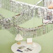 1pc Silver Fringe Tassel Flower Decor Party Decoration Table Skirt For Birthday, Wedding, New Year - Silver - View 2