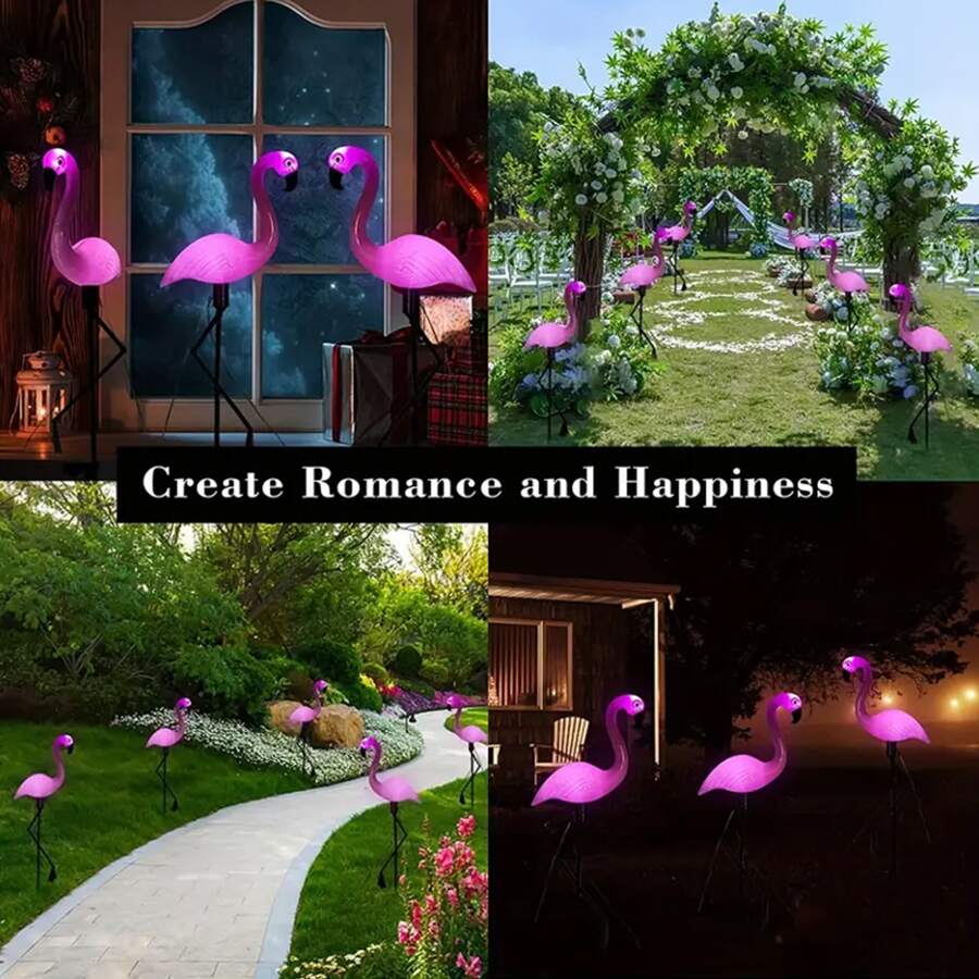 3pcs Garden Outdoor Flamingo Led Path Lights Solar Powered Waterproof