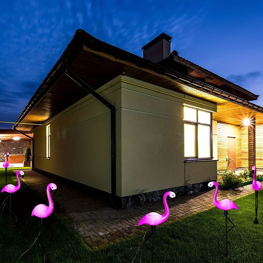 3pcs Garden Outdoor Flamingo Led Path Lights Solar Powered Waterproof