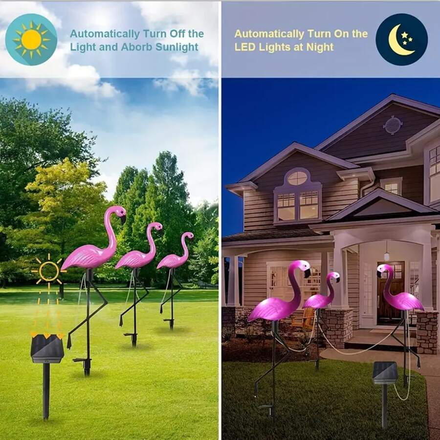 3pcs Garden Outdoor Flamingo Led Path Lights Solar Powered Waterproof