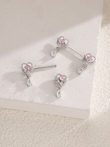 2入組Y2K時尚心形翅膀水滴微鑲方晶鋯石乳環女士們身體穿刺首飾裝飾用品