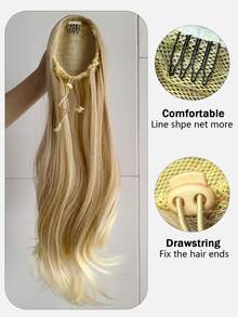 24英寸馬尾掌狀捲髮部件合成馬尾髮帶耐高溫(金色漸層) - 彩色 - 查看 4