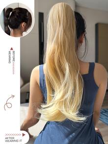 24英寸馬尾掌狀捲髮部件合成馬尾髮帶耐高溫(金色漸層) - 彩色 - 查看 3