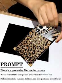 1pc Leopard Print Rectangle Phone Case With Ring Holder Stand, Compatible With Samsung S26 Ultra/S26/S26 Plus/S24 Ultra, Compatible With IPhone, Compatible With Samsung Galaxy S25 FE/A17/A07/S25 Ultra, Compatible With Note12 Pro+ 5G/Note13 Pro, Compatible With Y36 5G. The Pattern Has A Protective Film, Please Remove It Before Use. - Gold - View 4