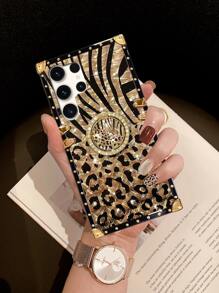 1pc Leopard Print Rectangle Phone Case With Ring Holder Stand, Compatible With Samsung S26 Ultra/S26/S26 Plus/S24 Ultra, Compatible With IPhone, Compatible With Samsung Galaxy S25 FE/A17/A07/S25 Ultra, Compatible With Note12 Pro+ 5G/Note13 Pro, Compatible With Y36 5G. The Pattern Has A Protective Film, Please Remove It Before Use. - Gold - View 5