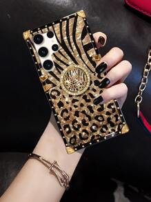 1pc Leopard Print Rectangle Phone Case With Ring Holder Stand, Compatible With Samsung S26 Ultra/S26/S26 Plus/S24 Ultra, Compatible With IPhone, Compatible With Samsung Galaxy S25 FE/A17/A07/S25 Ultra, Compatible With Note12 Pro+ 5G/Note13 Pro, Compatible With Y36 5G. The Pattern Has A Protective Film, Please Remove It Before Use. - Gold - View 7