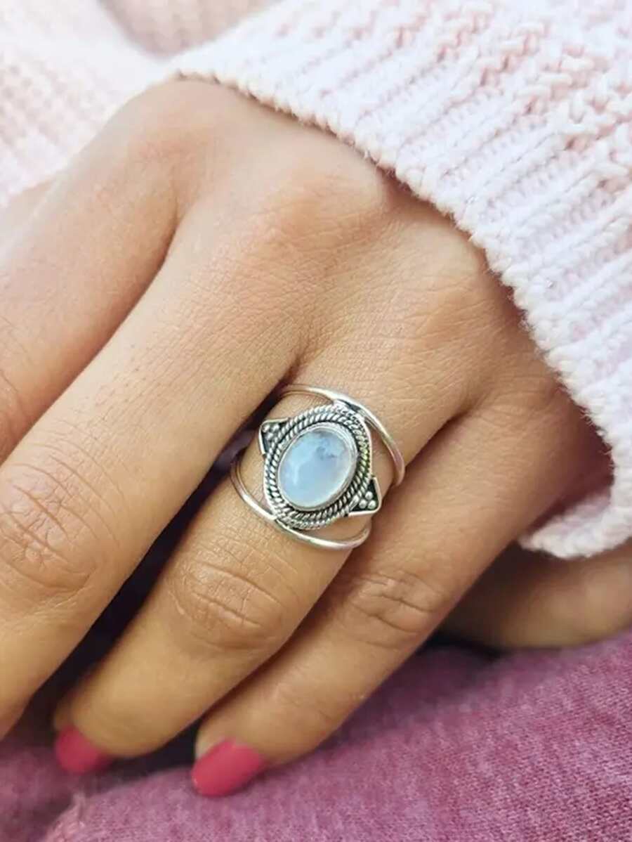 1 pièce Bague fausse en pierre de lune mode pour femmes, cadeau pour la Saint-Valentin, mariage, fiançailles, anniversaire, bijoux pour soirée