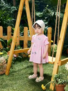 Balabala Đầm xòe họa tiết hoạt hình và vải gingham cho bé gái - Hồng - Xem 5