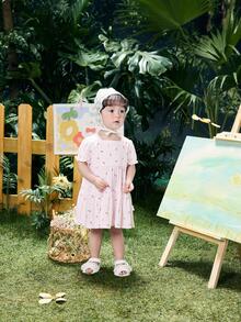 Balabala 女嬰嬰兒滿版印花泡泡袖連衣裙 - 粉色 - 查看 3