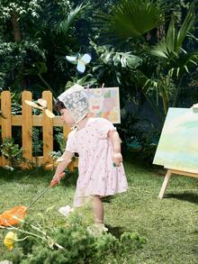 Balabala 女嬰嬰兒滿版印花泡泡袖連衣裙 - 粉色 - 查看 4