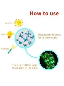 12 件 3D 夜光 PVC 人造蝴蝶贴纸、夜光波西米亚蓝色蝴蝶设计墙贴、创意自粘 3D 蝴蝶家居墙饰、闪亮可爱蛋糕装饰、派对用品、创意设计蝴蝶贴纸，适合节日和派对
