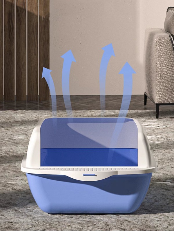 Semiclosed Open Design Cat Litter Box With High Barrier, Filter & Grid