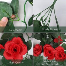 1個人工玫瑰藤籃花裝飾婚禮生日聚會現場裝飾家庭餐廳臥室窗臺裝飾藤蔓情人節裝飾新年裝飾室外花園 - 紅色 - 查看 6